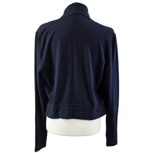 Cabi 5153 Easy Topper Navy Blue Open Front Knit Cardigan Jacket Cropped Pockets - Picture 2 of 9